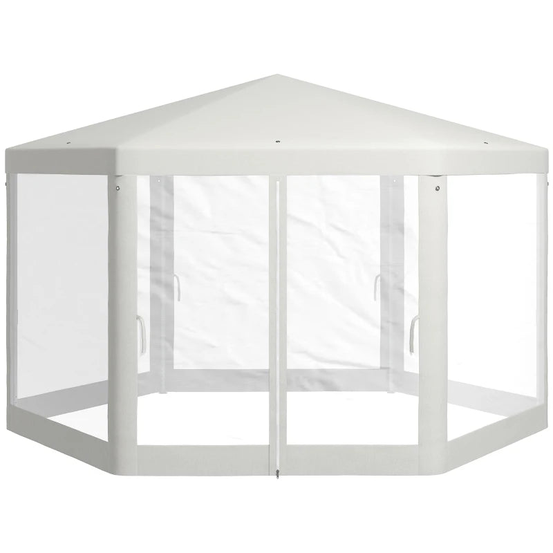 Gazebo da Giardino Esagonale con Doppio Ingresso, in Metallo e Poliestere, 3.94x3.94x2.5 m, Crema 84C-044V02CW