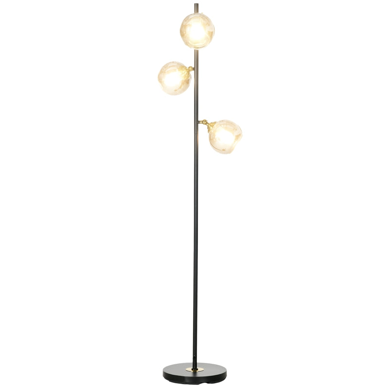 Lampada da Terra in Metallo ad Albero con 3 Paralumi in Vetro, Ø36x162 cm, Nero e Grigio WL5B31-464V90BKWL5