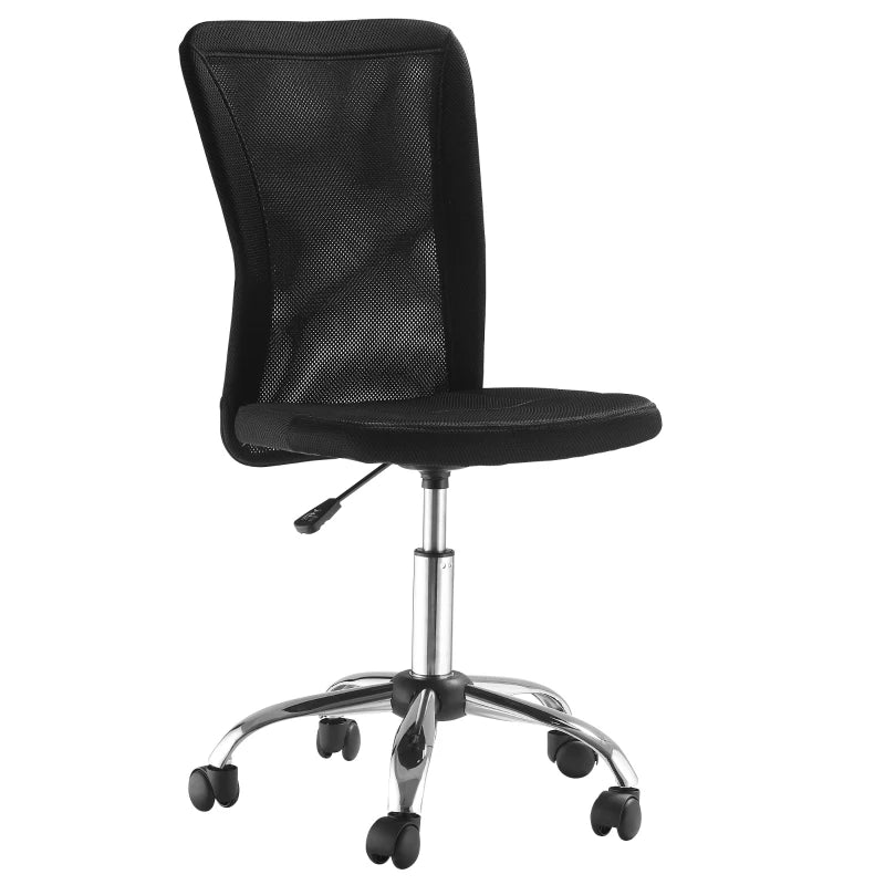 Sedia da Ufficio Ergonomica Senza Braccioli, Tessuto Traspirante a Rete, Altezza Regolabile e 5 Ruote, 43x58x90-100cm, Nero FG1921-226BKFG1