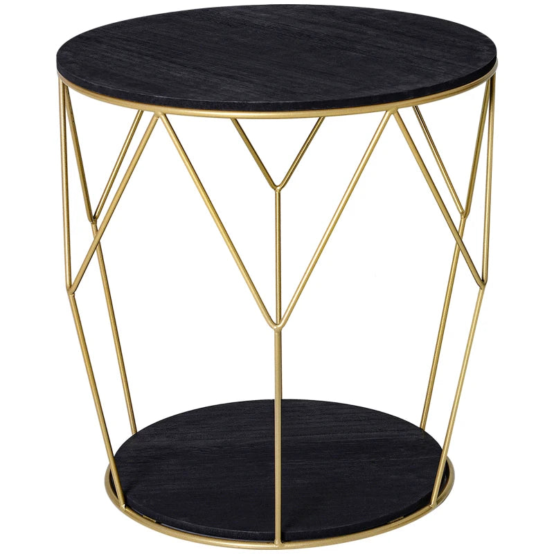 Tavolino da Caffè dal Design Geometrico, Tavolino da Salotto Moderno in Metallo e MDF, Colori: Oro e Nero (Φ45x48cm) TY1833-733TY1