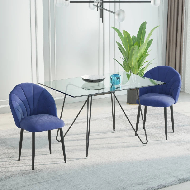 Set 2 Sedie Sala da Pranzo e Soggiorno Imbottite, Design Nordico ed Ergonomico in Metallo e Velluto Blu, 52x54x79 cm YH2835-253BUYH2