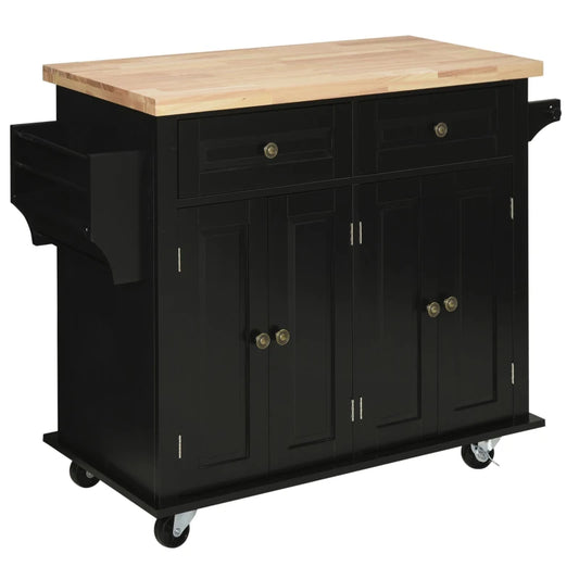 Carrello da Cucina Portavivande con Cassetti, Armadietti e Portaspezie, in Legno e MDF, 111x44.5x82.5 cm, Nero JH4801-161BKJH4