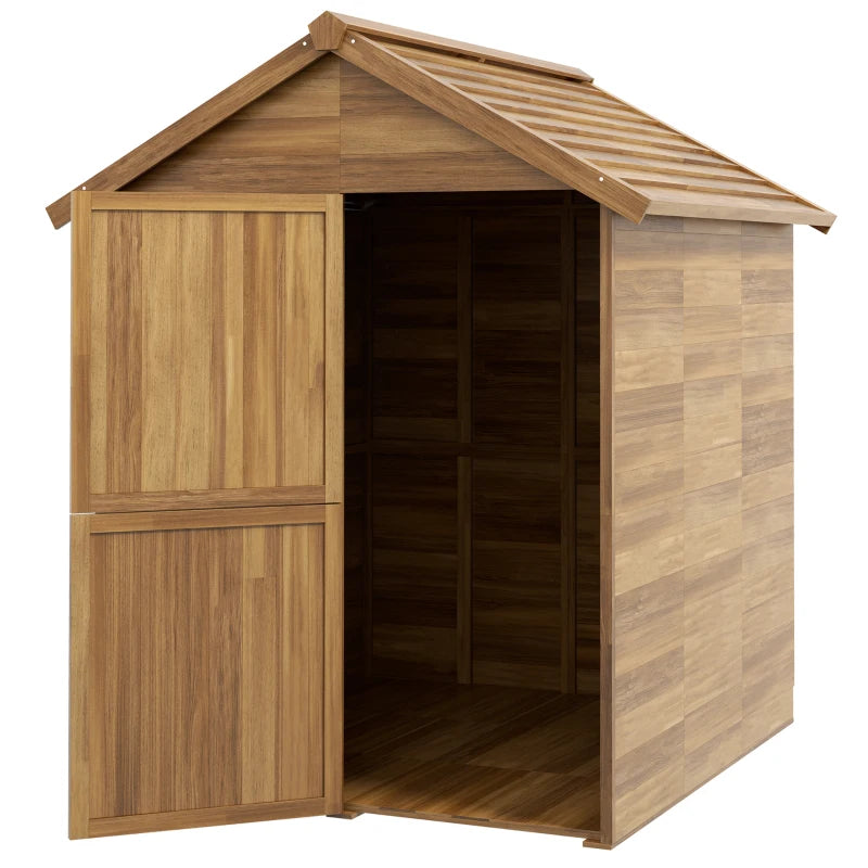 Casetta da Giardino in Legno 1.8x2m con Porta Doppia, Finestra e Base Inclusa, Colore Legno TF484H-099V00NDTF6