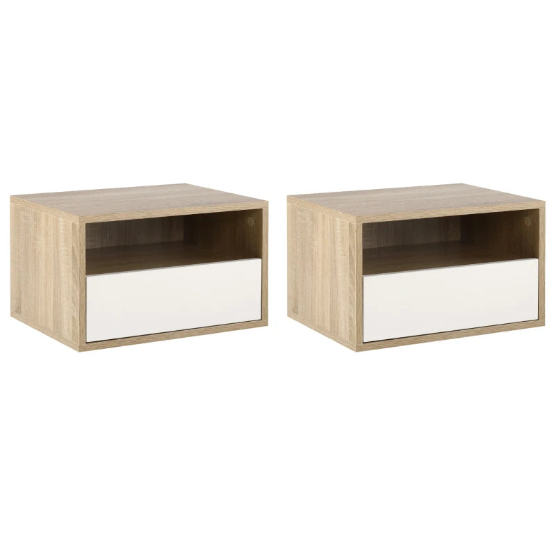 Set 2 Comodini Sospesi con Cassetto e Ripiano 45x35x27.5cm - Bianco e Color Legno WE9831-478WTWE9