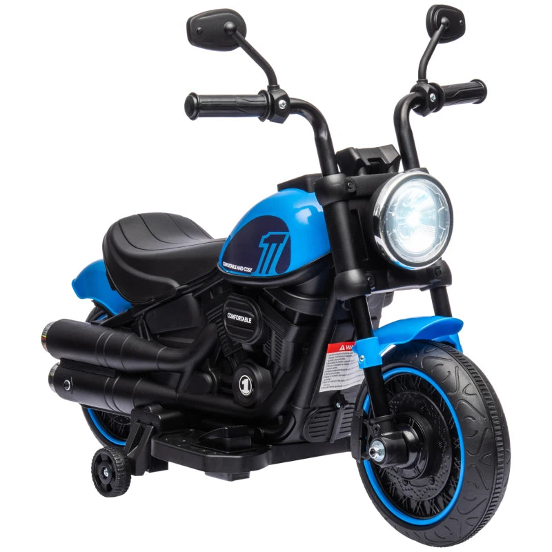 Moto Elettrica per Bambini 18-36 Mesi in PP e Metallo con Rotelle e Fanale, 76x42x57 cm, Blu e Nero HN2370-283V90BUHN2