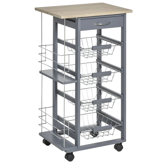 Carrello da Cucina in Grigio Scuro con 1 Cassetto e 4 Cestelli Metallici GH3801-121V01CGGH3