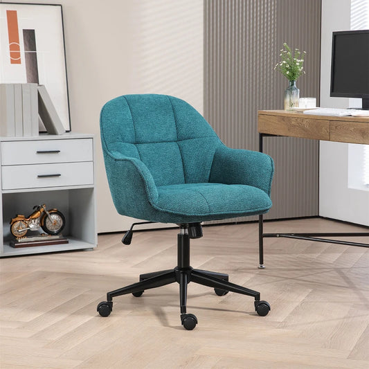 Sedia da Ufficio Girevole ad Altezza Regolabile, in Tessuto Effetto Lino e Acciaio, 63x66x86-96 cm, Verde Scuro FG8921-714V00DGFG8