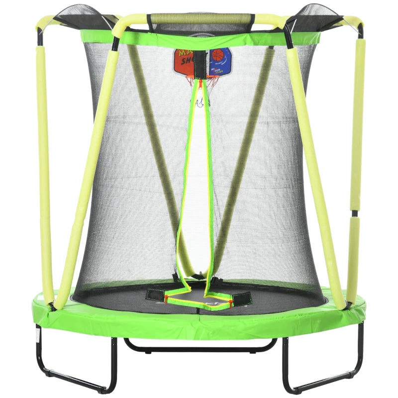 Trampolino Elastico per Bambini 3-10 Anni con Rete di Sicurezza, Canestro e Palle, Ø140x155cm, Verde VC3342-074V00GNVC3