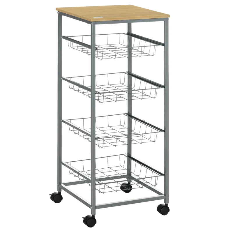 Carrello Cucina Salvaspazio Ruote 4 Cesti Acciaio Legno 36.5 × 36.5 × 89cm YT9801-056YT9