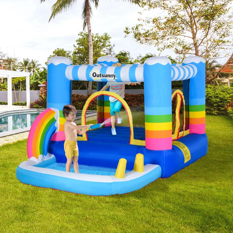 Castello Gonfiabile per Bambini con Trampolino e Piscina Pompa Inclusa IU6342-019V90IU6