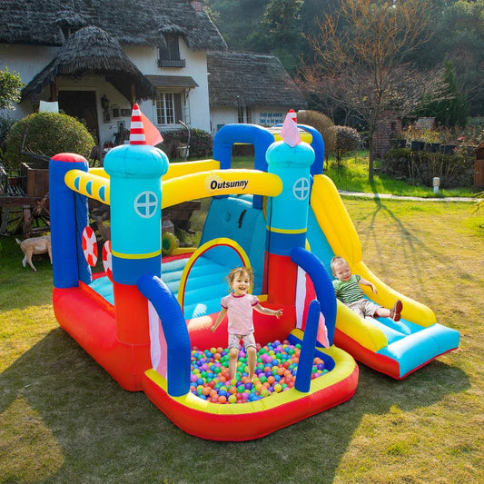 Castello Gonfiabile 4 in 1 Bimbi 3-8 Anni, Scivolo e Piscina, 265x260x200cm GB9342-054V90GB9