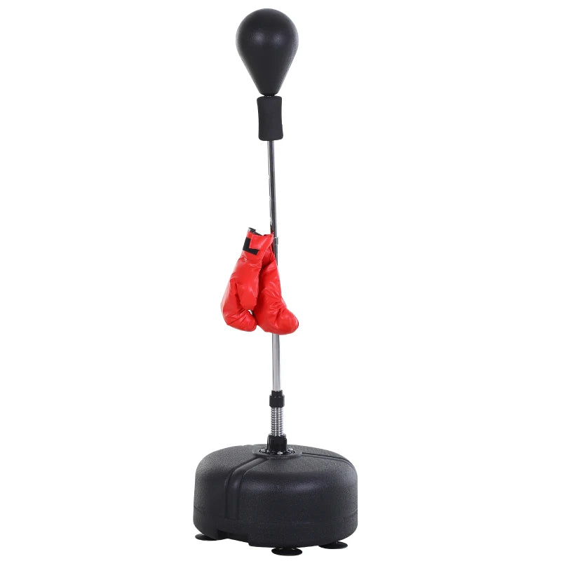 Punching Ball per Adulti e Bambini(Ф48cmx136-154cm), Sacco Boxe da Terra con 4 Ventose, Guantoni Inclusi, Rosso e Nero YU9A91-097BKYU9