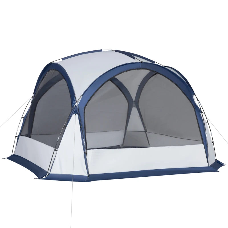 Tenda da Campeggio 3 Posti con 4 Porte a Cerniera, Zanzariera e Gancio, 350x350x230cm, Bianca e Blu EX2A20-232EX2