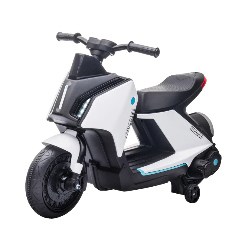 Moto Elettrica per Bambini 6V con Musica e Fari LED, Velocità 1.5-2.5km/h, Età 2-4 Anni, 80x39.5x51cm, Bianco KJ1370-168V90WTKJ1