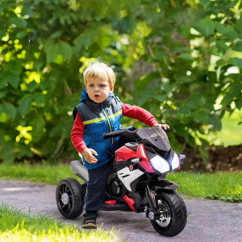 Moto Elettrica per Bambini 3-5 Anni Max. 25kg con Luci, Musica, Batteria 6V e Velocità 3km/h, 86cmx42cmx52cm Rossa HJ8370-103V90RDHJ8