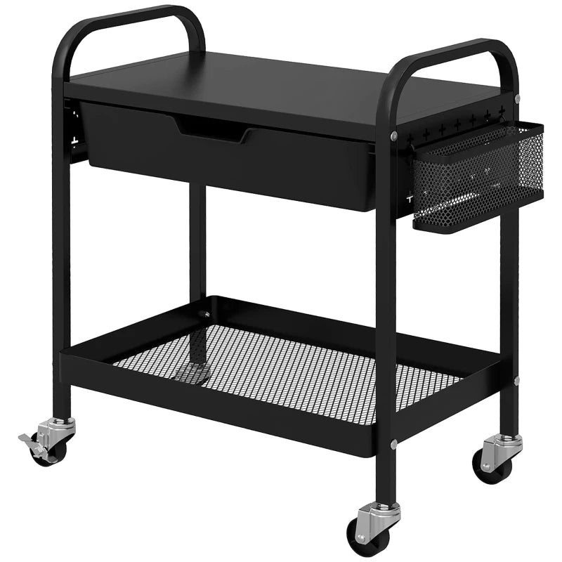 Carrello da Cucina con Cesto, Cassetto Estraibile e 3 Ganci, in PP e Metallo, 61x32.6x58.5 cm, Nero MJ6850-276V00BKMJ6