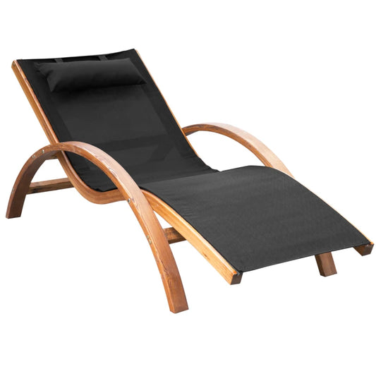 Lettino Prendisole Chaise Longue con Poggiatesta in Legno e Tessuto a Rete, 165x72x86cm 840-016