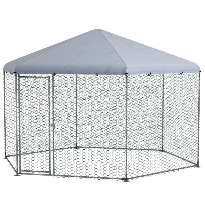 Recinto per Galline con Tetto e Porta Bloccabile in Acciaio per 10-15 Animali, 4x3.5x2.6m MD4D51-399V01SRMD4