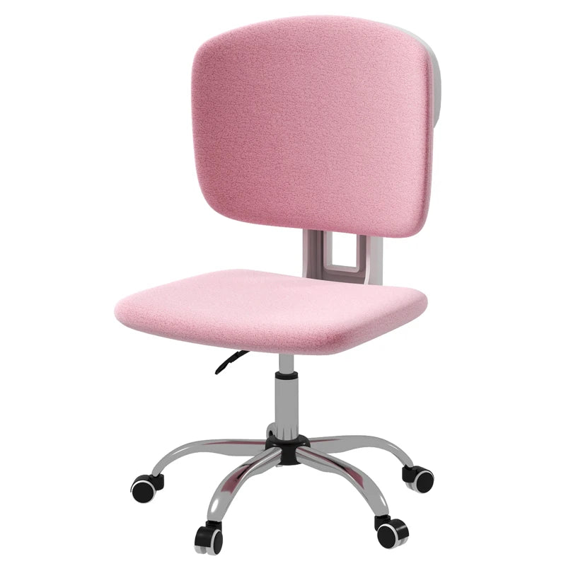 Sedia Ergonomica ad Altezza Regolabile in Tessuto Effetto Lino con Schienale Ricurvo, 48x53x80-90 cm, Rosa DR4921-689V01PKDR4