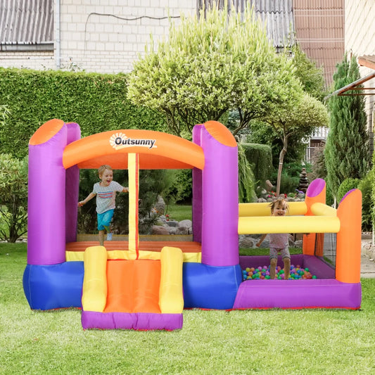 Castello Gonfiabile per Bambini da Giardino, Parco Acquatico Gionfiabile con Scivolo, Trampolino e Piscina , Multicolor, 280x 250x170cm MN2342-020V90MN2