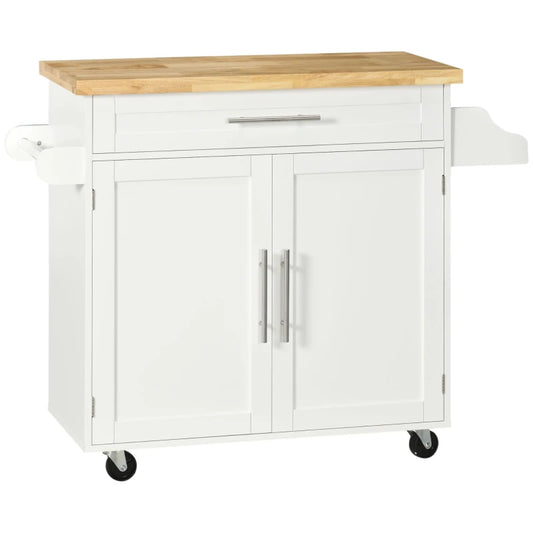 Carrello da Cucina con Cassetto, Portaspezie, Armadietto e 4 Ruote, 109x40x89cm, Bianco KH5801-178WTKH5