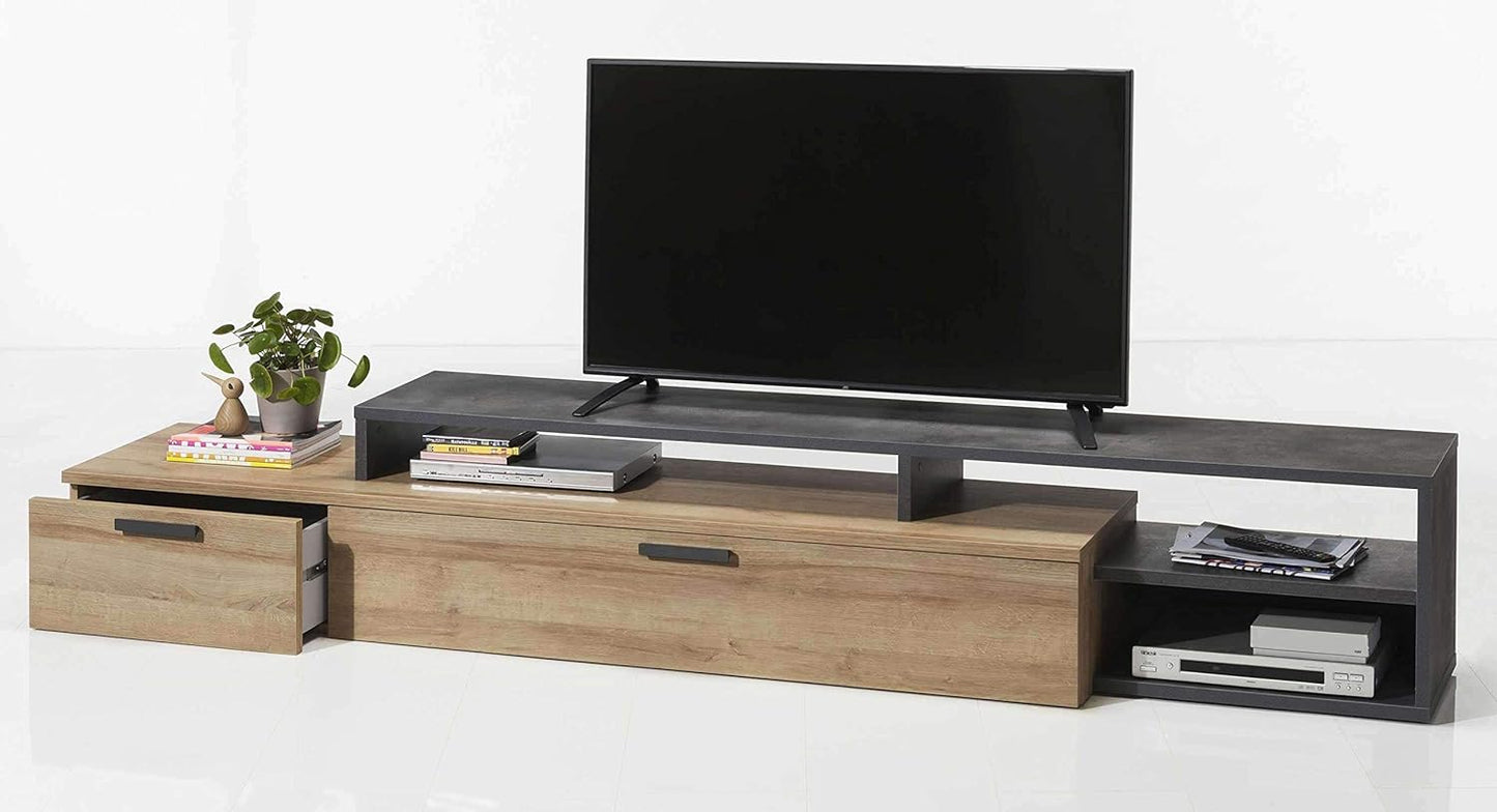 parete attrezzata tv da soggiorno cucina per salotto moderna mobili tv grigio e rovere quercia T2115,131S