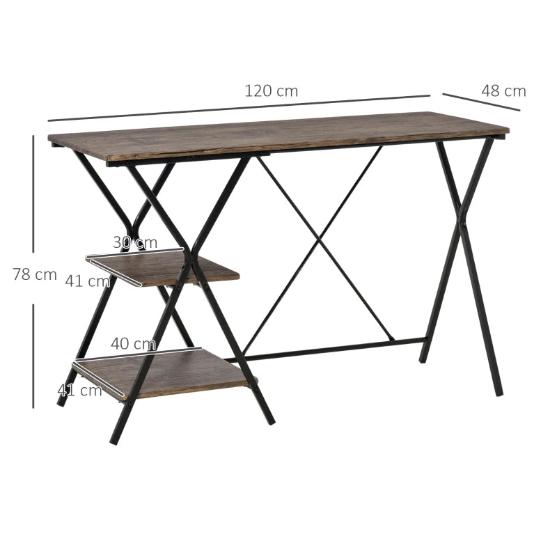 Scrivania con Mensola da Ufficio, Scrivania Porta PC in Stile Industriale, Scrivania per Computer in Legno, Marrone, 120x48x78cm QD3836-331QD3