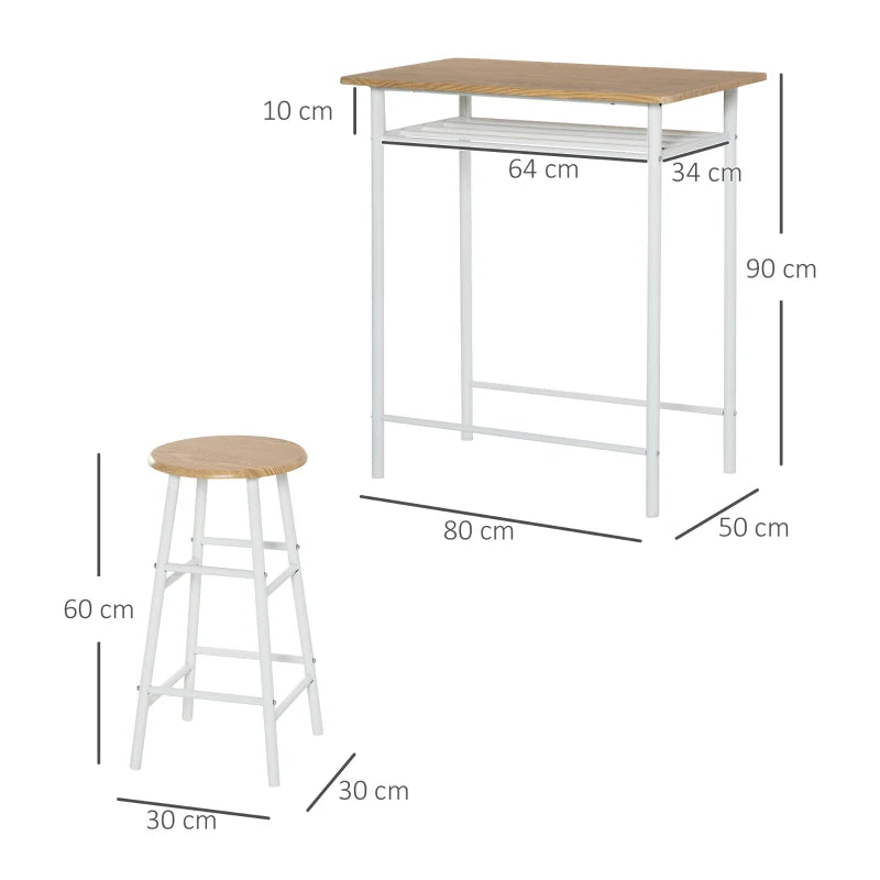 Set Bancone Bar e 2 Sgabelli Alti in Legno Stile Nordico con Mensola e Poggiapiedi, Bianco HY6835-297WTHY6