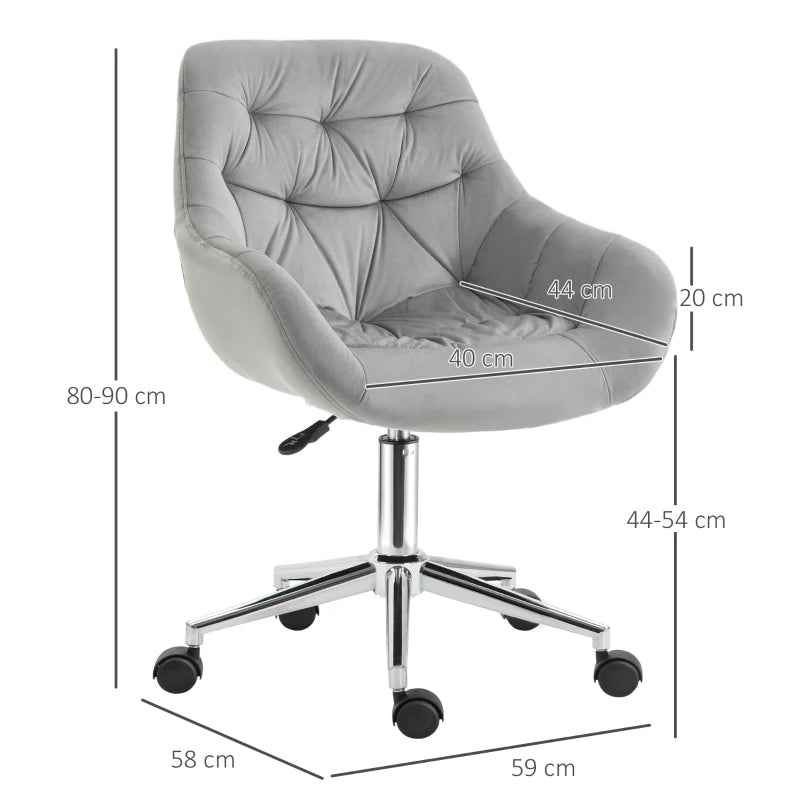 Sedia da Ufficio Ergonomica Girevole con Altezza Regolabile e Ruote, Rivestimento in Velluto, 59x58x80-90cm, Grigio LM3921-480GYLM3