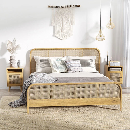 Set 2 Comodini in Stile Boho con Armadietto e Ripiano Aperto, in Truciolato, Rattan e MDF, 39x35x60 cm BT2831-599V03NDBT2