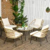 Set da Giardino 5 Pezzi in Rattan con Tavolo Rotondo Ø82x50 cm e 4 Sedie 72x72x75 cm con Cuscini 867-171V00BG