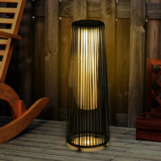 Lanterna Solare da Giardino LED con Pannello di Ricarica in Rattan e Metallo , Ø21.5x61cm, Nero XN5866-066BKXN5