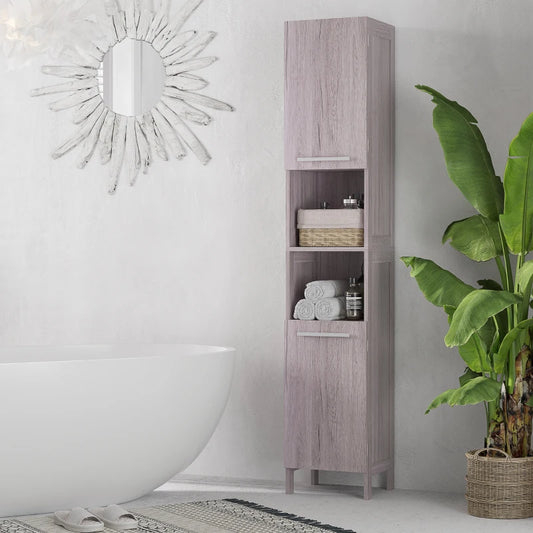 Colonna Bagno in MDF con 2 Armadietti e 2 Ripiani Aperti, 30x32x172.5 cm, color Legno VG3834-212VG3