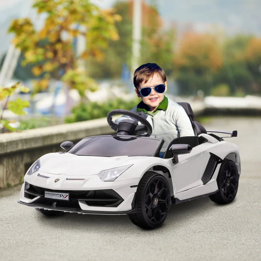 Macchina Elettrica per Bambini a 12V Licenza Lamborghini con Clacson e Telecomando, 107.5x63x42 cm, Bianca DF4370-306V90WTDF4