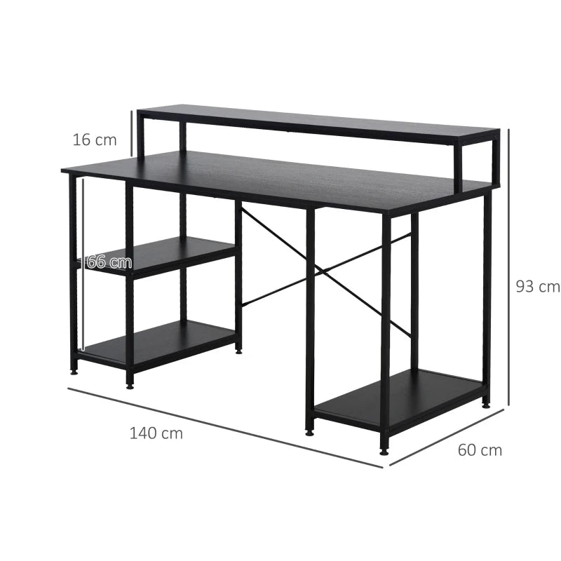 Scrivania per Computer con Ripiani per Monitor e CPU, Scrivania da Ufficio per Casa, Studio e Lavoro, Nera, 140 x 60 x 93cm ZJ2836-202ZJ2