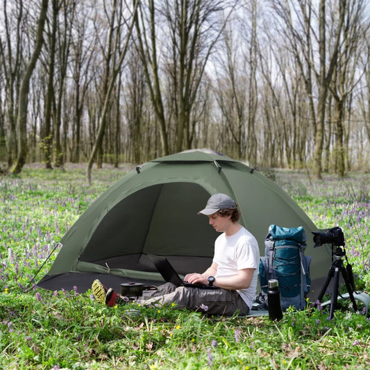 Tenda da Campeggio a Igloo con Porta a Cerniera, Zanzariera e Finestre a Rete, 206x152x110 cm, Verde IW8A20-260DGIW8