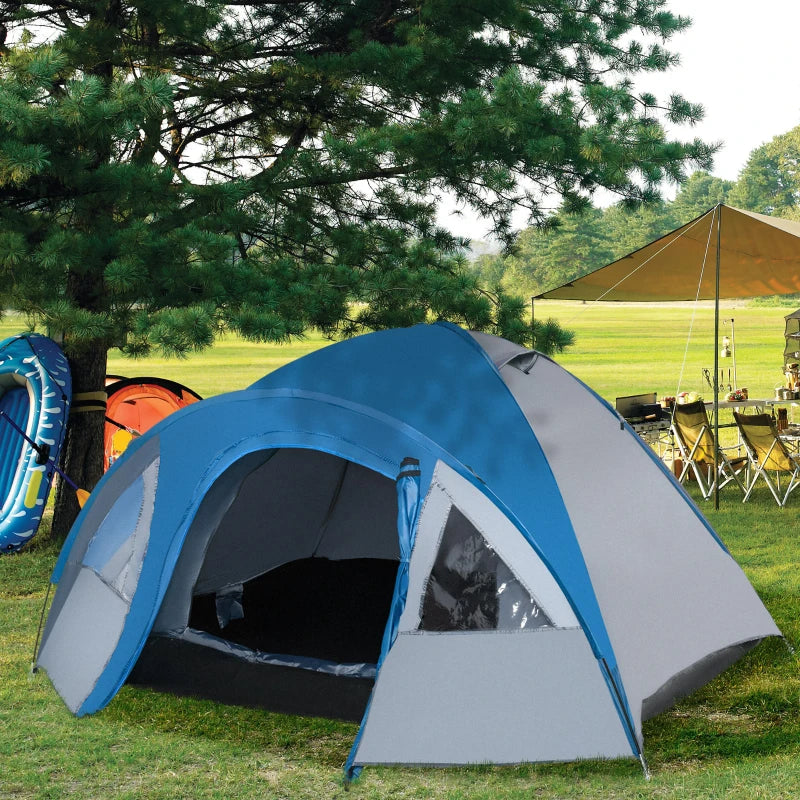 Tenda da Campeggio 2 Posti con Tasche e Gancio, in Poliestere e Fibra di Vetro, 3x2.50x1.30 m, Blu RS2A20-055RS2