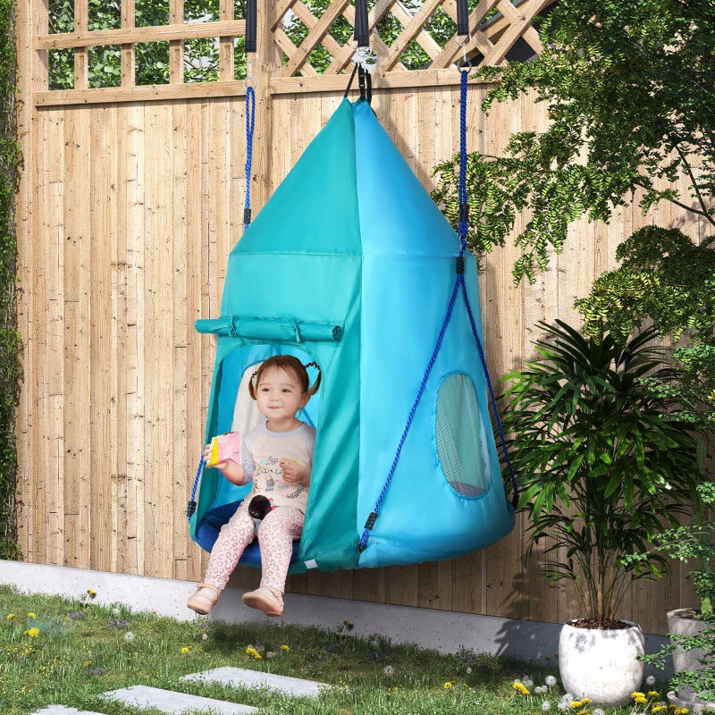 Altalena da Giardino con Tenda per Bambini da 3-8 Anni, Ø100cm e Corde Regolabili, Blu RF8344-055V00BURF8