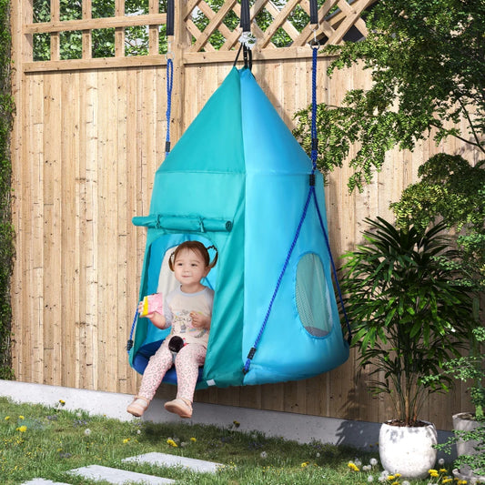 Altalena da Giardino con Tenda per Bambini da 3-8 Anni, Ø100cm e Corde Regolabili, Blu RF8344-055V00BURF8