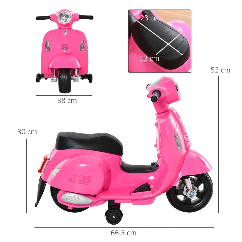 Moto Elettrica per Bambini con Licenza Ufficiale Vespa Batteria 6V, Fari e Clacson, per Bimbi da 18-36 mesi, Rosa, 66.5x38x52cm BV6370-138PKBV6