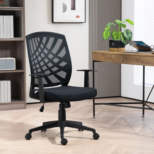 Sedia da Ufficio Ergonomica Girevole con Altezza Regolabile, Dondolo e Tessuto a Rete, Nero IJ6921-702V00BKIJ6