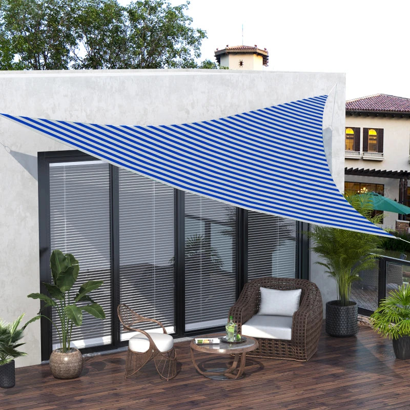 Tenda da Sole Vela Ombreggiante Triangolare 5x5x5m Anti-UV e Traspirante in HDPE, Bianca e Blu KJ5840-231BUHJ5