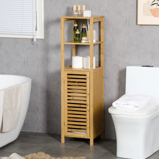 Colonna Bagno Armadietto Bagno in Bambù con 2 Ripiani Aperti e Armadietto a 2 Livelli, 32.9x29.9x120 cm ET8834-467ET8