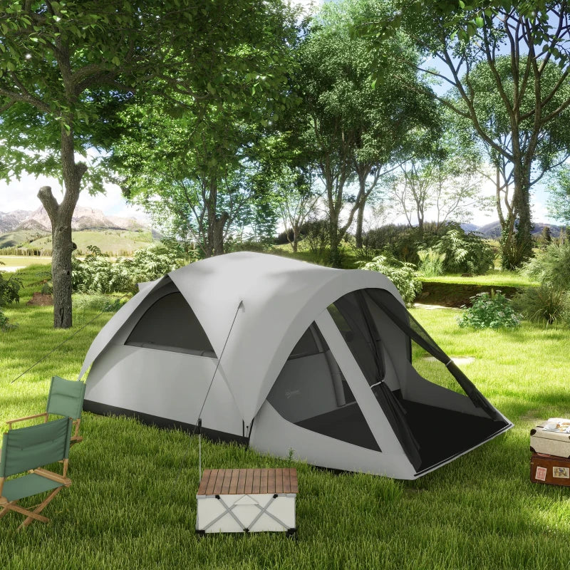 Tenda da Campeggio 4 Posti Impermeabile con Zona Notte e Zona Giorno, in Poliestere, 430x300x190 cm, Grigio EA1A20-397V00GYEA1