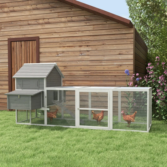 Pollaio da Giardino con Casetta per Galline, Rampa e Area Aperta, 310.5x149.5x149cm, Grigio LS9D51-150V01GYLS9