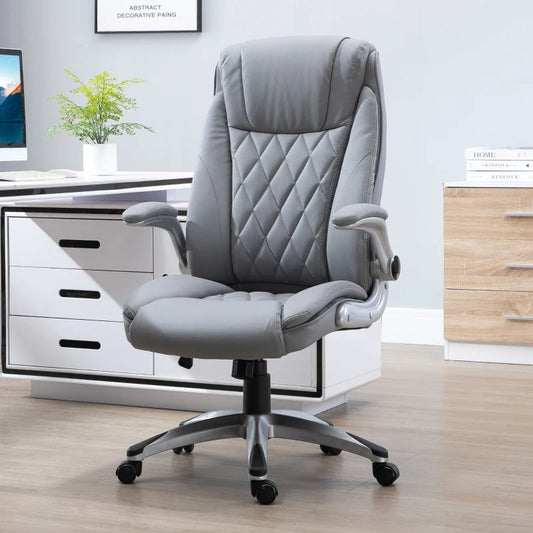 Sedia da Ufficio Ergonomica con Imbottitura, Altezza Regolabile e 5 Ruote, 70x71x113-121 cm, Grigio UL3920-063GYUL3