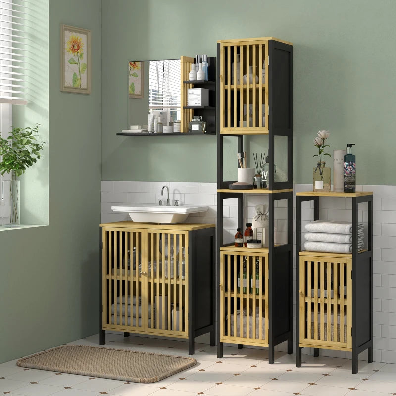 Specchiera Bagno Moderna da Parete a 4 Ripiani in Legno, 45x15x58.5cm, Nero KL6834-673V00BKKL6