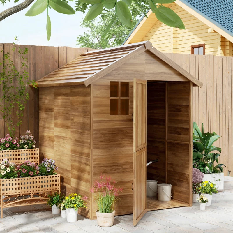 Casetta da Giardino in Legno 1.8x2m con Porta Doppia, Finestra e Base Inclusa, Colore Legno TF484H-099V00NDTF6