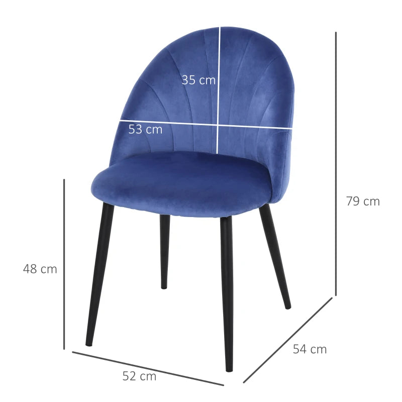 Set 2 Sedie Sala da Pranzo e Soggiorno Imbottite, Design Nordico ed Ergonomico in Metallo e Velluto Blu, 52x54x79 cm YH2835-253BUYH2