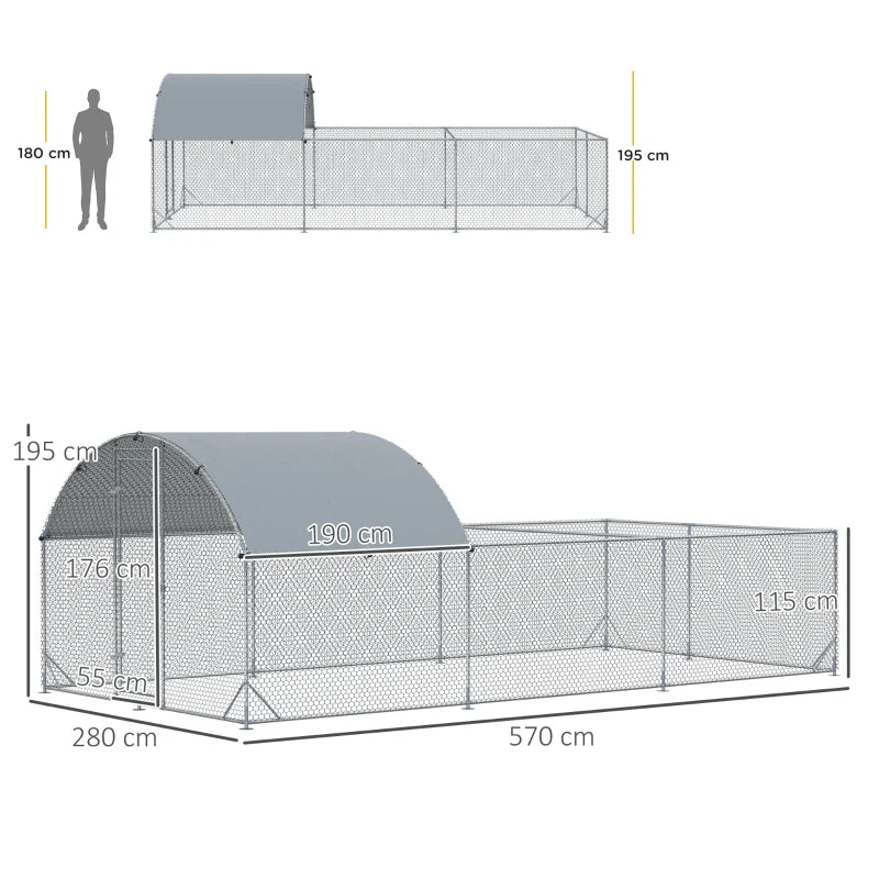 Recinto per Galline da Esterno in Acciaio con Telo di Copertura in PE Anti-UV, 570x280cm GT8D51-341V00SRGT8